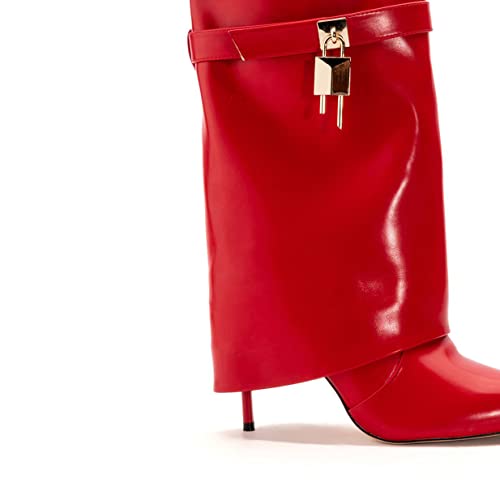 Arqa Fold Over Booties Stiletto Heel Padlock Ankle Boots Pointed Toe Short Boot4