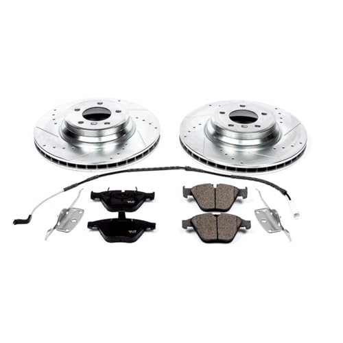 Image of PowerStop Front Brake Kit for BMW 335i xDrive 2009-10 | BMW 335xi 2007-08 - Drilled and Slotted Disc Rotors with Carbon-Fiber Ceramic Brake Pads Replacement, K3015