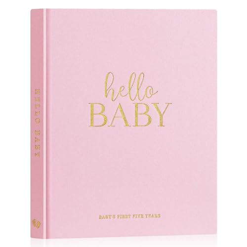 Image of Lanpn Hello Baby First 5 Year Memory Book for Boy Girl - Linen Hardcover Baby Book Keepsake for New Parents - Newborn Baby Journal Scrapbook Photo Album Baby Milestone Book (Pink, 154 Pages)