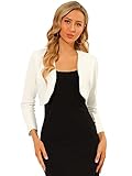 Allegra K Damen Langarm Panel Shrug Bolero Blumenspitze Offene Vorderseite Strickjacke Cardigan Weiß M
