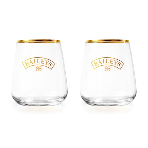 Albellion 2 Stück 0,33l Original Baileys Longdrink Tumbler Gläser Likör Gläser-Set mit goldenem Baileys Schriftzug, Glas, Transparent