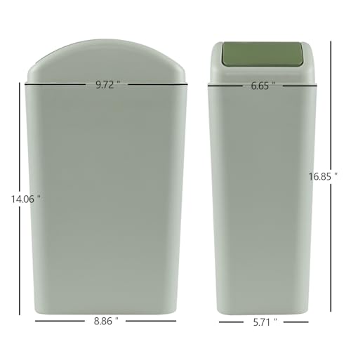Image of 12 L Slim Garbage Can, Small Plastic Trash Can Swing Lid, Green