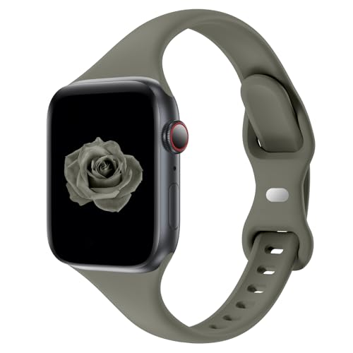 Image of Thin Slim Band Compatible with Apple Watch 38mm 40mm 41mm 42mm 44mm 45mm 46mm 49mm, Replacement Silicone Sport Strap for iWatch Series 11 /10 /9 /8 /7 /6 /5 /4 /3 /2 /1 Ultra SE Women Men, Khaki