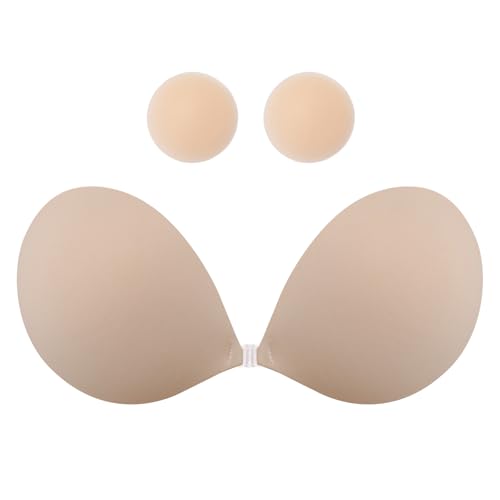 Image of MITALOO Sticky Bra Slicone Adhesive Bra Seamless Push Up Invisible Strapless Backless Covers for Women Dark Nude