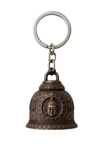 EXIMIA Vintage Pocket Watch Keychain with Compass Design & Antique Metal Finish - Buddha Guardian Bell, Decorative Clock Key Ring Pendant with Ladakh Bike Engraving (Bronze Buddha Guardian Bell)