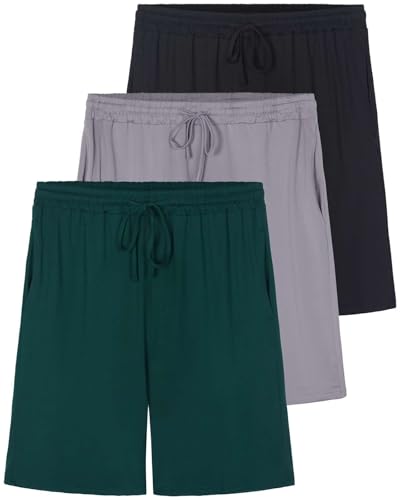 Image of 3 Pack Men's Pajama Shorts Sleep Lounge Casual PJ Comfy Cooling Pockets | Available In Big & Tall, Soft, Stretchy, Breathable, Elastic Waist, Athletic, Gym, Workout, Sweat, Summer, Night, Bottoms
