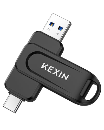 Image of KEXIN 128GB USB C Pen Drive Flash Drive 100MB /s Swivel Dual USB 3.0 USB-A & Type-C Memory Stick for Smartphone Tablet iPhone 15 /16 Car Game Console, 128GB Black
