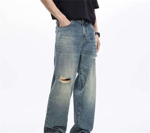 Men's Wide Leg Jeans Baggy Loose Straight Hip Hop Distressed Ripped Hollow Out Vintage Denim Trousers3