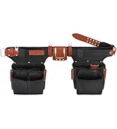 PU Leather Tool Belt, 23 Pockets Work Tools Bag Belts for Men Heavy Duty Waist Tool Pouch Belt fo...