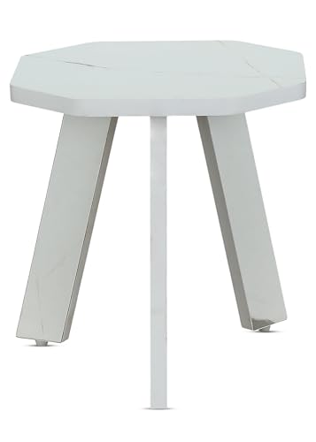 Image of SBF Furniture Mini Hexagonal Side Table, 30cm Matte Finish, Modern Minimalist Design, 3 Angled Legs (White Taj1)