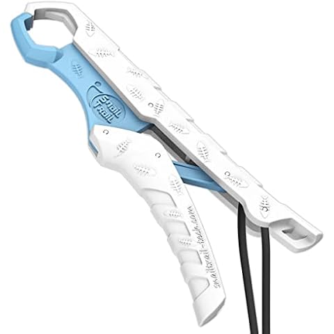 SNAIL TRAIL 7.5''/9'' Floating Fish Gripper, Fishing Grabber, Catfish Mouth Pliers, Caught Bass Holder, Digital Scale Hook Clamp, Saltwater Lip Grip Tool with Lanyard, Gifts for Men, White-Blue Cover