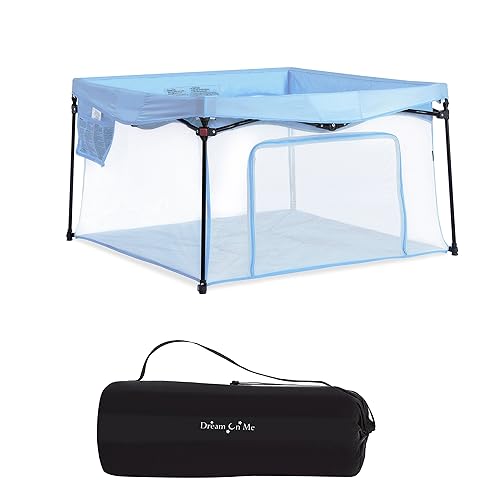 Dream On Me Ziggy Square Baby Playpen in Blue, Easy Set Up and Lightweight, Breathable Mesh Walls, Playpen for Babies and Toddlers