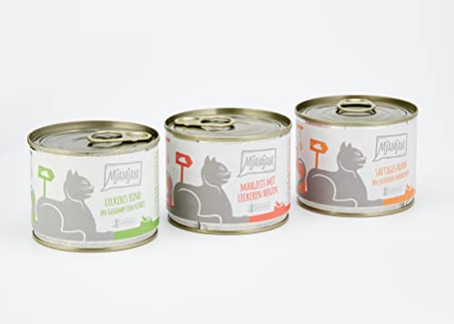 MjAMjAM - Premium Nassfutter für Katzen - Mixpaket I - Huhn, Rind, Herzen, 6er Pack (6 x 200 g), getreidefrei mit extra viel Fleisch