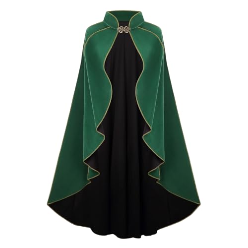yolsun Women Medieval Stand Collar Cape Medieval Renaissance Cloak Vampire Cape Victorian Cloak for Halloween Cosplay (Vintage Green 130CM/ 51.2)