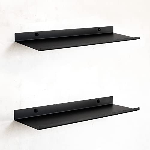 MILUKA Pack de 2 baldas flotantes de Pared metálicas Negras de 50 x 15 cm decoración de Pared y para la decoración del salón