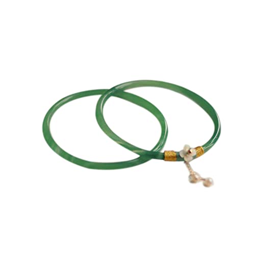Fuqimanman2020 2PCS/Set Retro Natural Jade Flower Bangles Bracelet Set Gemstone Couples Lucky Wealth for Women-62mm