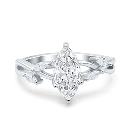 Blue Apple Co. Infinity Twist Marquise Art Deco Engagement Wedding Bridal Ring Round Simulated Cubic Zirconia 925 Sterling Silver