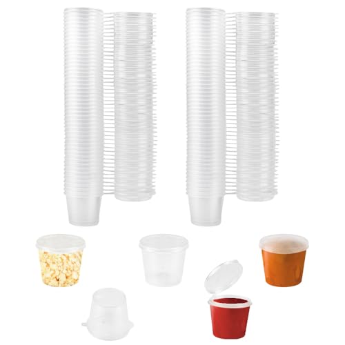 LPAMABA 100 Stück Aufbewahrungsdosen mit Deckel 1oz Frischhaltedosen Auslaufsicher Kleine Plastikbehälter Lagerbecher Behälter Saucenbecher für Soßen, Dips, Gewürze, Mikrowellengeeignet - 25ml