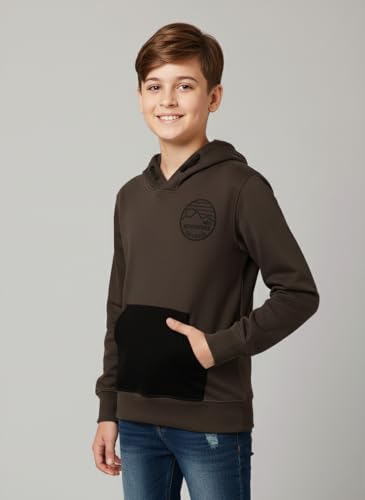 Image of Alan Jones Clothing Boys Cotton Solid Hooded Neck Sweatshirt