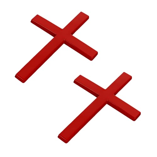 Image of 2 PCS Metal Christian Cross Emblem Stickers, 2.5 inchx1.8 inch Alloy 3D Car Cross Sticker Badge, Self-Adhesive Emblem Decal Decoration for Auto Trunk Tailgate Fenders, Car Exterior Decal (Red)