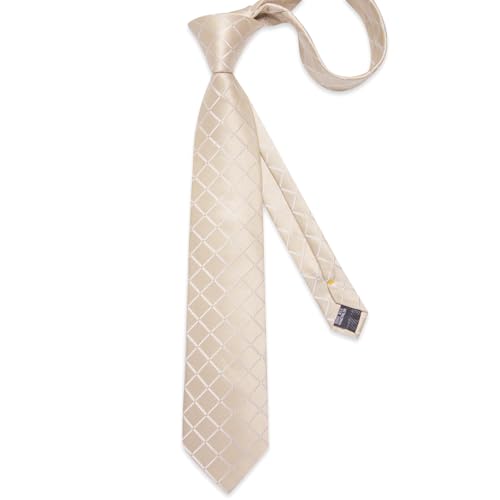 Image of DiBanGu Mens Silk Plaid Tie and Pocket Square Set | Elegant Silk Formal Tie Set, Woven Check Necktie and Cufflinks Tie Clip Set, Perfect for Wedding Party, Comes in Gift Box
