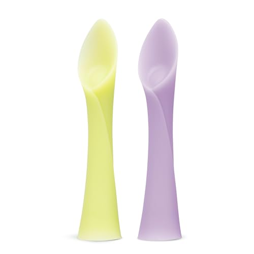 Image of Olababy 100% Silicone Soft-Tip Training Spoon for Baby Led Weaning 2pack (Lemon/Lilac)
