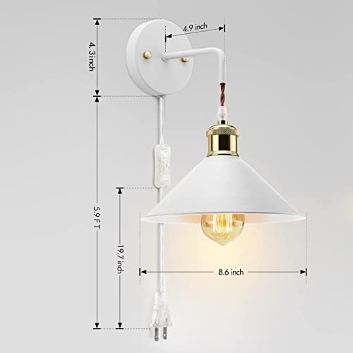 Image of KEWANNO Plug in Wall Sconces, 2PACK Wall Lamp with Plug in Cord, Plug in Wall Light Sconces, Sconces Wall Lighting Plugin, E26 Modern Wall Light Fixtures (White)