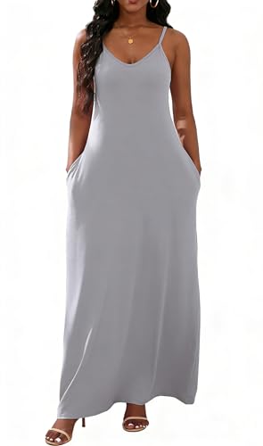 Image of vunahzma Womens Casual Fashion Sleeveless Plus Size Loose Long Sexy Maxi Dress with Pockets