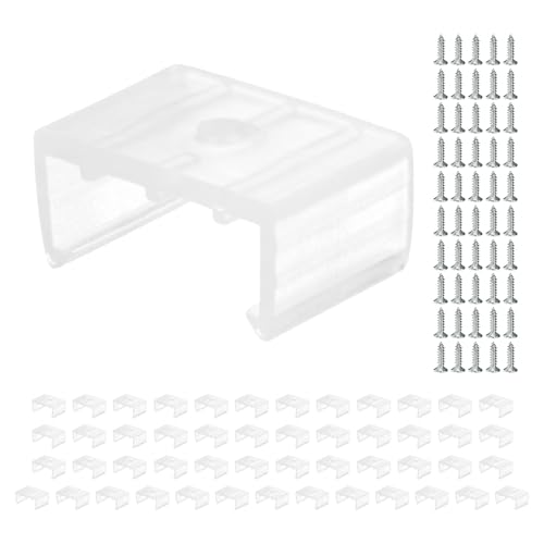TIXIPEM Waterproof LED Strip Light Clips [50pcs] - Mounting Clips with Screws for 18 to 20mm LED Neon Flexible Strip Lighting, Neon Signs DIY - [Transparent - 0.59 in]