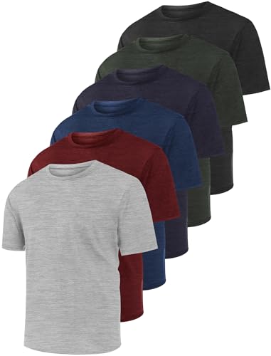 OYGSieg 6 Pack Workout Shirts for Men Moisture Wicking Quick Dry Athletic Gym Crew Neck Short Sleeve Active UPF SPF T Shirt