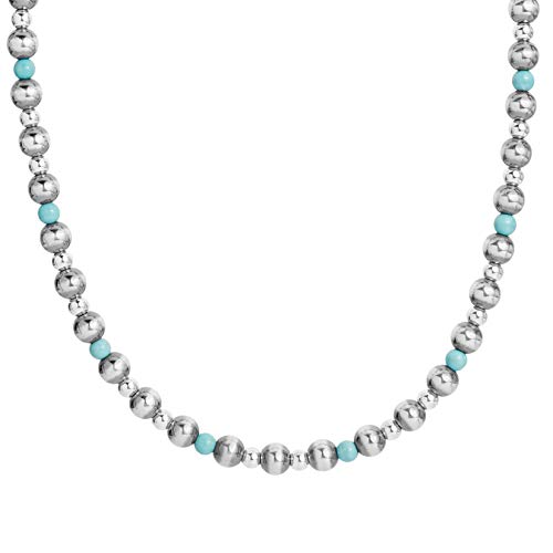 American West Sterling Silver Blue Turquoise Gemstone Beaded Necklace 24 to 26 Inch