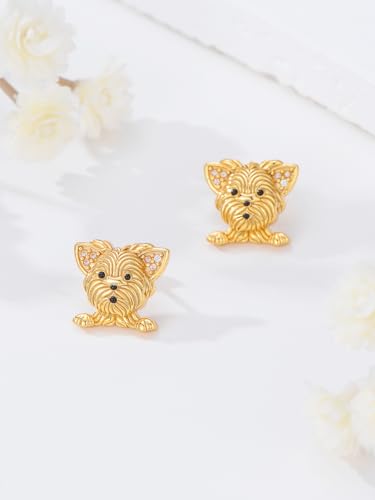 Boucles d'oreilles chien plaqué or : bijou Yorkshire de haute qualité