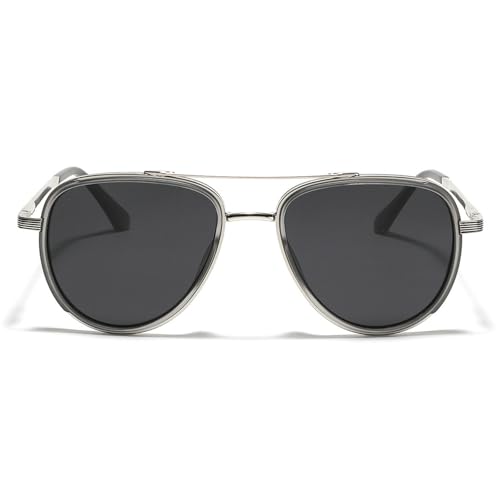 Trendy Polarized Pilot Sunglasses for Womens Men Retro 70s Style UV Protection Double Beam Sun Glasses