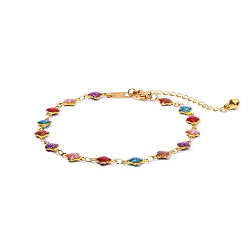 KINBOM Bracelets de Cheville Or 18K pour Femme, Ajustable Bracelet de Cheville de Plage avec Cloche Étoiles Scintillantes Colorées Chaîne de Pied en Or Bracelet de Cheville Bohème pour Femme Filles