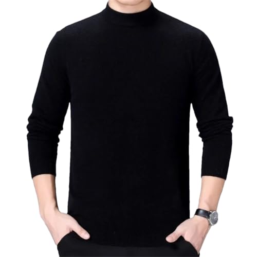 Men's Spring Casual High End Half High Neck Long Sleeve Sweater Patchwork Loose Warm Knitted Top Black