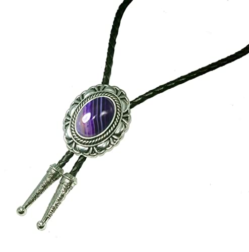 Image of Moranse Bolo Tie with Natural Tiger Eye Stone Celtic Style Genuine and Cowhide Rope