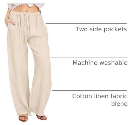 Image of CHARTOU Women's Summer Drawstring Waist Wide Leg Loose Cotton Linen Palazzo Pants