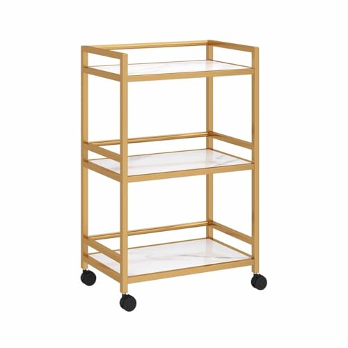 MBNKMEBU Metal Beauty Salon Trolley Cart Lash Cart Organizer,3 Tier Utility Manicure Trolley Storage Rolling Barber Carts with Wheels(Gold,3Tier)