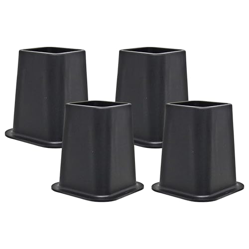 Kings Brand Furniture 6-inch Bed Risers - Set of 4 Black Heavy Duty Stackable Furniture Risers for Under Bed Storage, Desk, Sofa, Couch