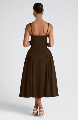 Image of Memoriesea Women's Elegant Square Neck Swing A Line Wedding Evening Party Midi Dress