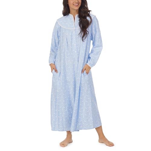 Sleepwear for Women Classic Long Sleeve Open Neck Soft Flannel Pajama Nightgown - Main Image
