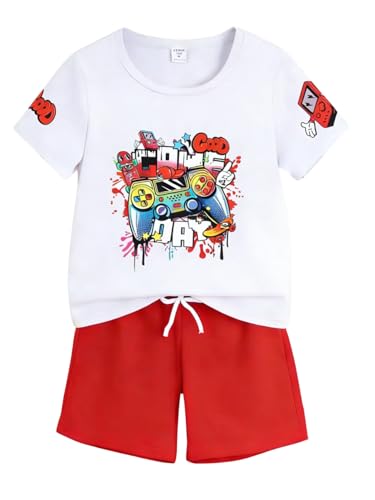 Kxuryueo Boys 2 Piece Set Short Sleeve Graphic T-Shirt and Shorts Clothes for Kids Size 7 8