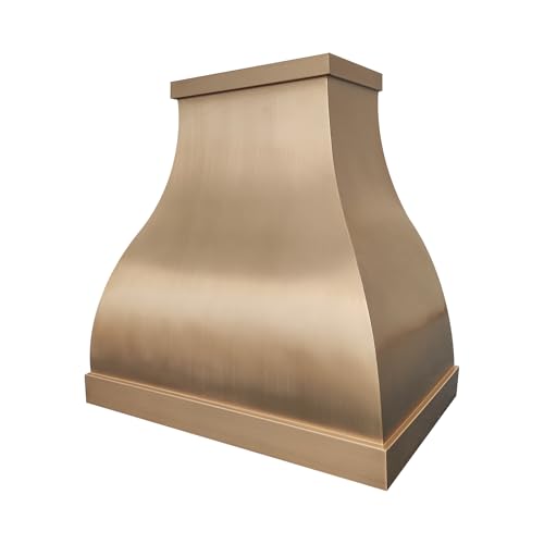 Image of SINDA Wall Mount Brass Range Hood, Hand-Crafted Copper Range Hood with High Airflow Centrifugal Blower, Includes SUS 304 Liner and Baffle Filter, High CFM Vent Motor, 36 inchWx36 inchH, SH1-4S2T