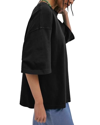 HUGOOME Womens Oversized T Shirts Summer Casual Short Sleeve Tops Cotton Crew Neck Loose Fit Basic Tee Plus Size Blouse2