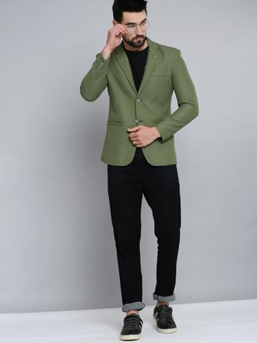 Image of SHOWOFFFF Men Self Design Front-Open Casual Blazer | Notched Lapel Full Sleeves Cotton Blazer for Mens | Slim Fit Regular Length Blazer for Men's