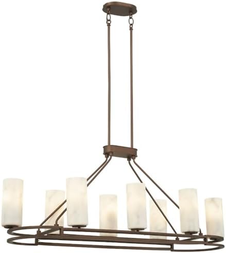 Minka Lavery 1678-755 Buchanan Faux Alabaster Poly Island Light Fixture, 8-Light 480 Total Watts, 19" H x 47" W, Hellenic Bronze