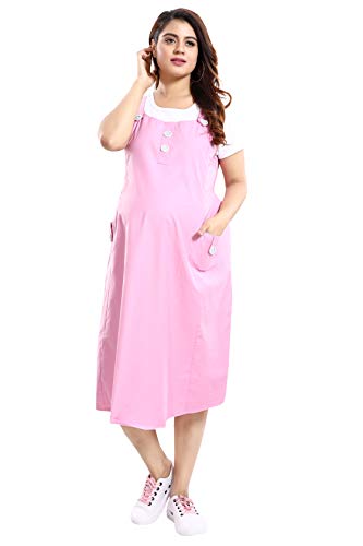 Image of MAMMA'S MATERNITY Women's Cotton Maternity /Pregnancy /Easy Breastfeeding /Feeding /Western Dress with Zippers for Nursing Pre and Post Pregnancy