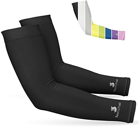 SportsTrail 冷却アームスリーブ メンズ & レディース – 通気性、UV日焼け防止、女性用スポーツアームスリーブ, 1組:ブラック, One Size