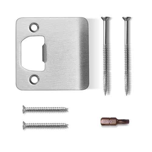 MOSECYOU Extended Strike Plate 2-1/4 x 2-1/4 Satin Nickel Heavy Duty Version with Reinforced Torx/Star Screws & Bit Extender Lip Latch Striker for Exterior/Interior Door (1 Pack)