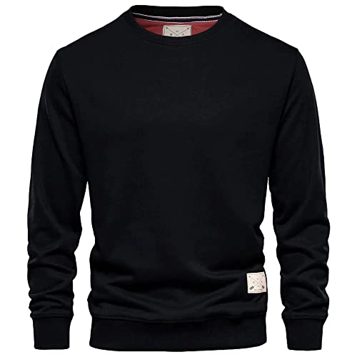 Blu Apparel Mens Jumper Premium Branded Crew Neck Cotton Sweater Pullover Sweatshirt Jumpers for Men UK Black Navy Charcoal S M L XL 2XL (UK, Alpha, M, Regular, Regular, Black)